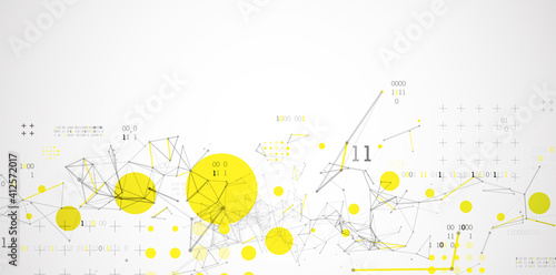 Technology background with plexus effect. Big data concept. Binary computer code. Vector illustration.