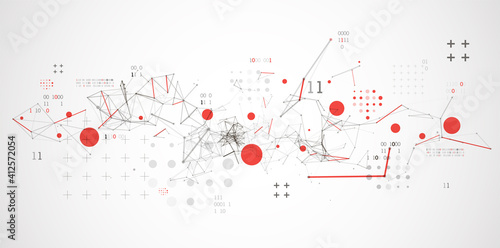 Technology background with plexus effect. Big data concept. Binary computer code. Vector illustration.