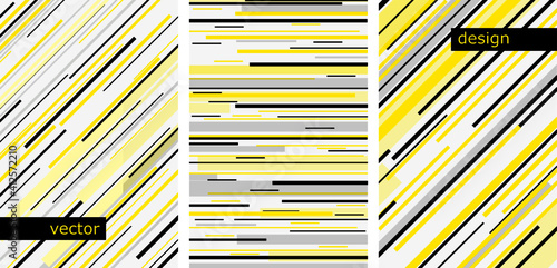 Abstract lined pattern background. Yellow, grey and black color striped vector set. Minimalist lined patterns set