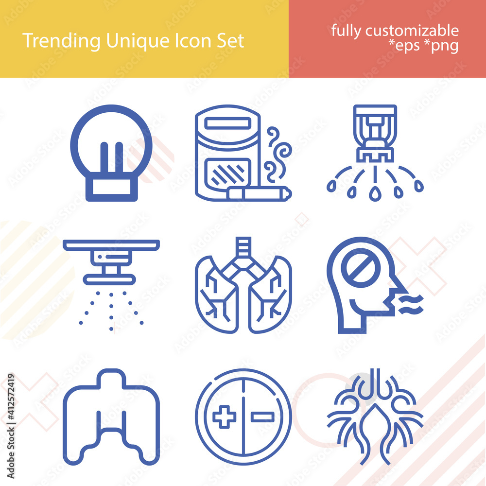 Simple set of inhalation related lineal icons. Simple set of inhalation related lineal icons.