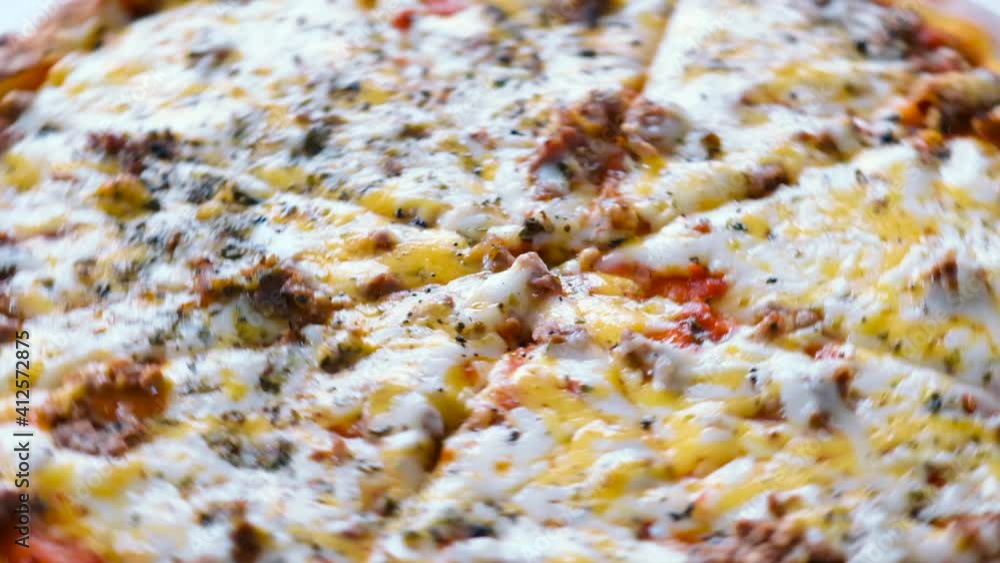 Close up top full frame view Carbonara Pizza Close up top full frame view Carbonara Pizza