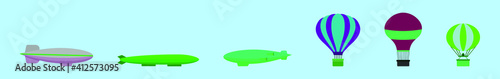 set of dirigible cartoon icon design template with various models. modern vector illustration isolated on blue background