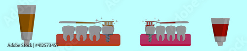 set of cute cartoon denture icon design template with various models. vector illustration isolated on blue background