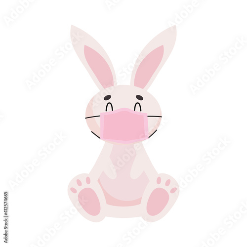 cute rabbit with face mask  colorful design