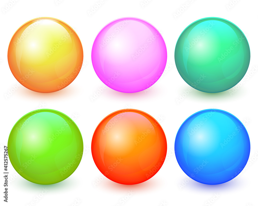 Vector balls set. Collection of colorful balls with shadow. Glossy spheres set isolated on white background. Vector illustration for your design EPS10