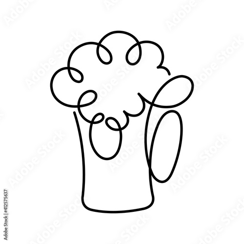 Alcohol drink beer mug drawn by a solid line on a white background. Menu concept for a bar or restaurant. Vector, illustration