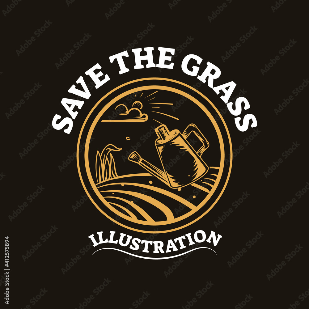 Save the grass illustration with vintage style. Emblem design