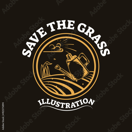 Save the grass illustration with vintage style. Emblem design