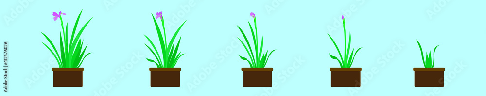 set of iris flower cartoon icon design template with various models. vector illustration isolated on blue background set of iris flower cartoon icon design template with various models. vector illustration isolated on blue background
