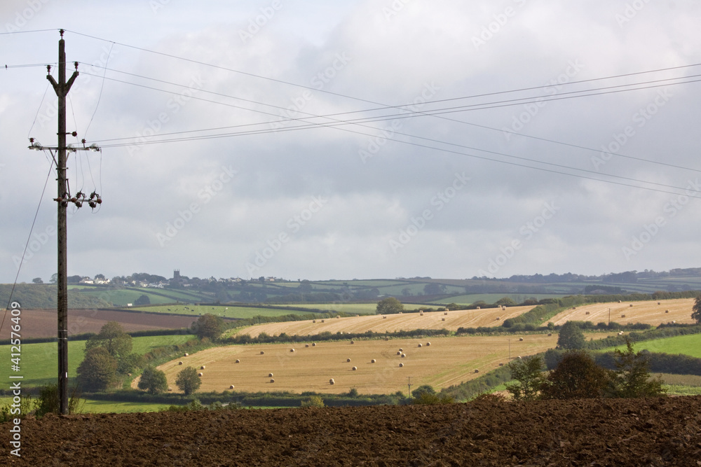 A typical rural scene in late summer in North Devon UK around harvest time 