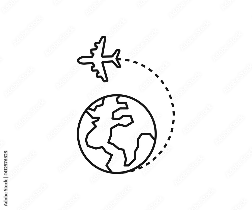 Global world image and airplane icon. Travel concept and tourism seamless. isolated on a white background. Vector. Global world image and airplane icon. Travel concept and tourism seamless. isolated on a white background. Vector.
