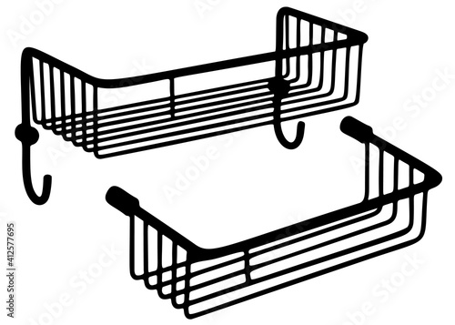 Shelf and soap dish in a bathroom set.