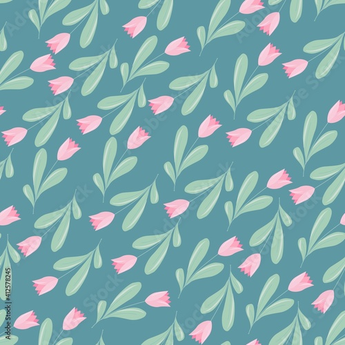 bright pattern of simple flowers. seamless pattern of plants in pastel colors. vector illustration drawn in cartoon style isolated on white background