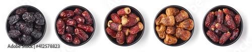 Mixed dates on white background, from above