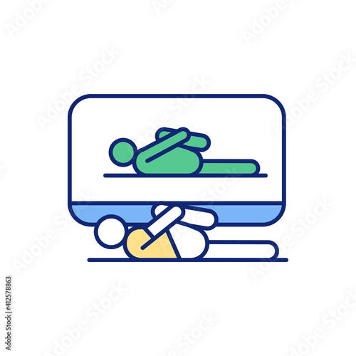 Online workout classes RGB color icon. Trimming down body weight. Building strength throughout body. Aerobic workout. Physical activity every day. Burning belly fat. Isolated vector illustration