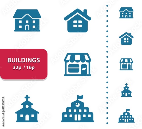 Buildings Icons (4x magnification for preview).