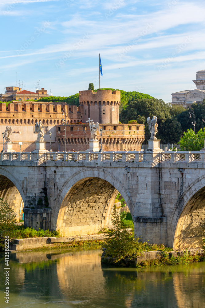 Aelian Bridge (Ponte Sant'Angelo) across the the river Tiber, leading to Castel Sant'Angelo, Rome, Italy