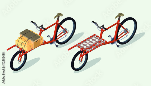 Set of isometric cargo bike with a parcel box 