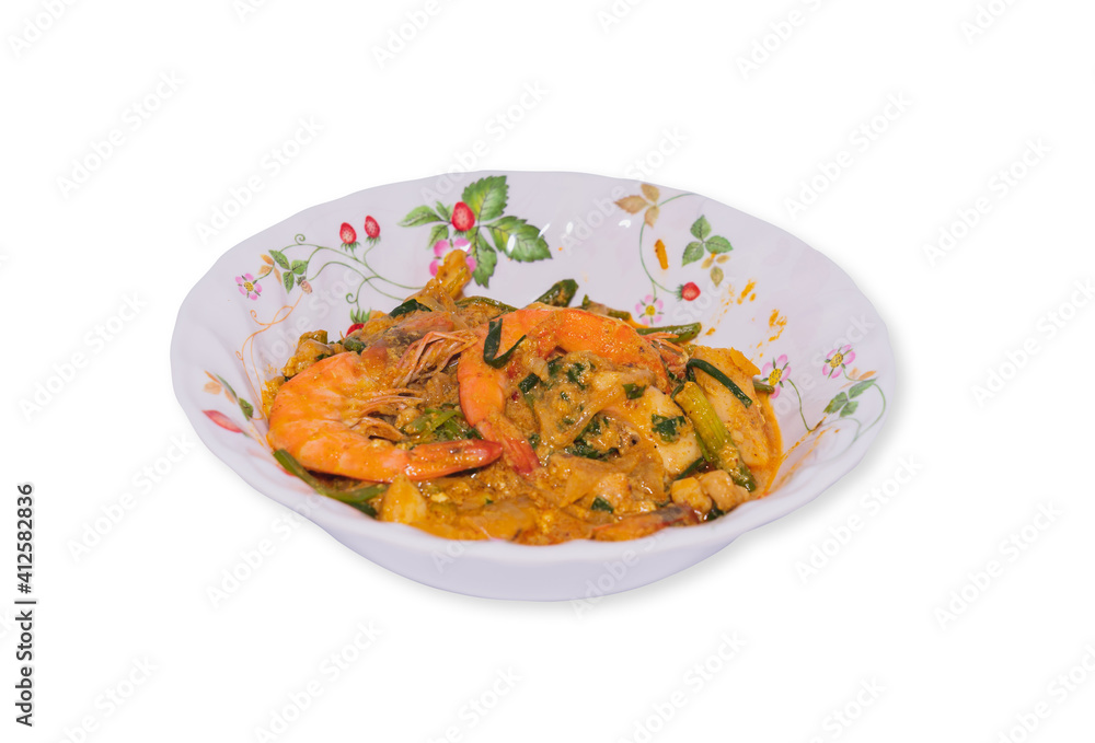 Stir-fried prawns with curry powder scented with Indian spices. Stir-fried prawns with curry powder scented with Indian spices.