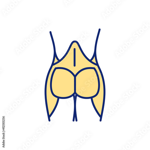 Tightening buttocks muscles RGB color icon. Butt exercises. Cellulite-busting routine. Burning fat and calories. Toning glute muscles. Lower back pain prevention. Isolated vector illustration