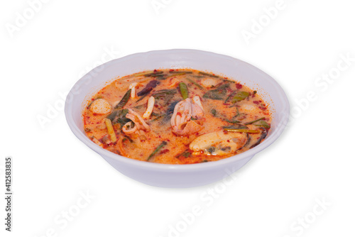 sea food spicy soup, a dish with delicious chili paste and coconut milk.