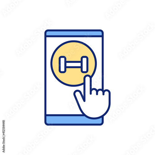 On-demand fitness video RGB color icon. Virtual physical exercise classes. Saving time, money on gym. Controlling weight and burning belly fat. Muscle tone and strength. Isolated vector illustration