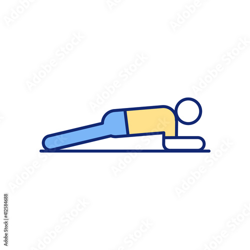 Push-ups RGB color icon. Building upper body strength. Pulling in abdominal muscles. Maintaining triceps, pectoral muscles and shoulders. Strengthening exercise. Isolated vector illustration