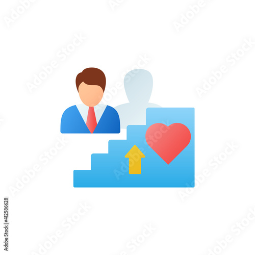 Self awareness improving flat icon. Self cognition. Introspection. Self improvement and self realization. Business and career development. 3D color vector illustration