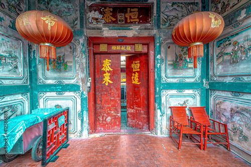 Photography Chinese lantern in the temple near Chinatown in Bangkok