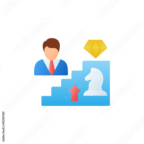 Personal growth strategies flat icon. Personal growth concept. Self improvement strategies and self organization. Growth plan. Certification training. 3D color vector illustration