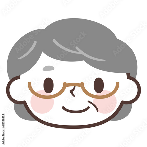 Cartoon grandma face icon おばあちゃんの顔のかわいいアイコン