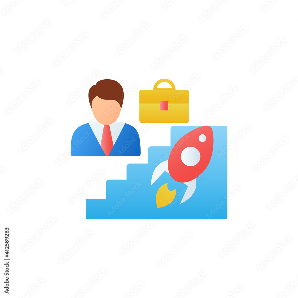 Career improvement flat icon. Personal growth concept. Self improvement and self realization. Career growth. Way to success. Business skills development. 3D color vector illustration Career improvement flat icon. Personal growth concept. Self improvement and self realization. Career growth. Way to success. Business skills development. 3D color vector illustration