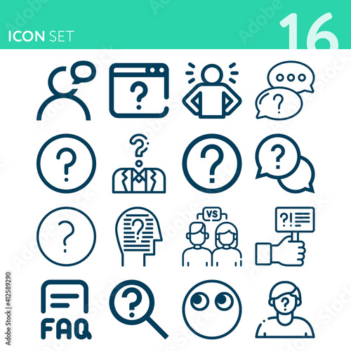 Simple set of 16 icons related to answers