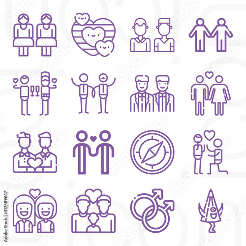 16 pack of heterosexual  lineal web icons set