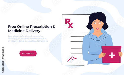 Online Prescription. Medicine delivery. Courier delivers medicament