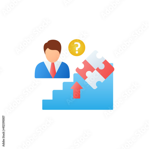 Self knowledge improving flat icon. Self cognition. Introspection. Self improvement and self realization.Business and career development. 3D color vector illustration