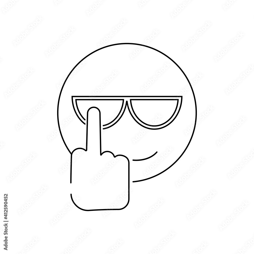 Sketch of the clenched fist with lifted by a middle finger. Fuck you. Fuck off. Design for mobile and web applications, social networks. Textile print background. Line cool emoji with sunglasses Sketch of the clenched fist with lifted by a middle finger. Fuck you. Fuck off. Design for mobile and web applications, social networks. Textile print background. Line cool emoji with sunglasses