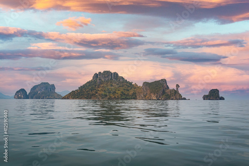 Koh Kai (Chicken) Island with Koh Poda Island in the background near Railay Peninsula, Krabi Province, Thailand © t_o_m_o
