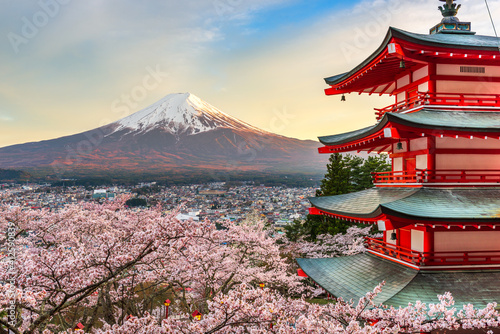 Fujiyoshida  Japan at Chureito Pagoda and Mt. Fuji in the Spring