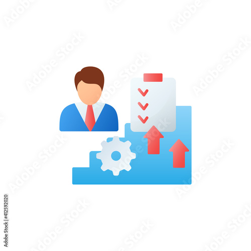 Personal development plan flat icon. Personal growth concept. Self improvement and self realization. Growth plan. Quality of life. 3D color vector illustration