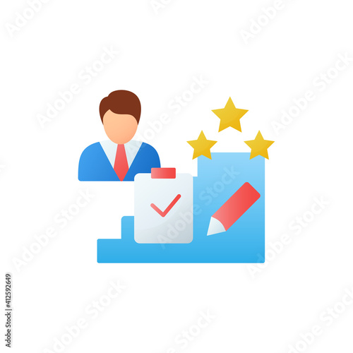 Personal assessment flat icon.Personal growth concept. Self improvement and self realization. Business and career development. Human resources management. 3D color vector illustration