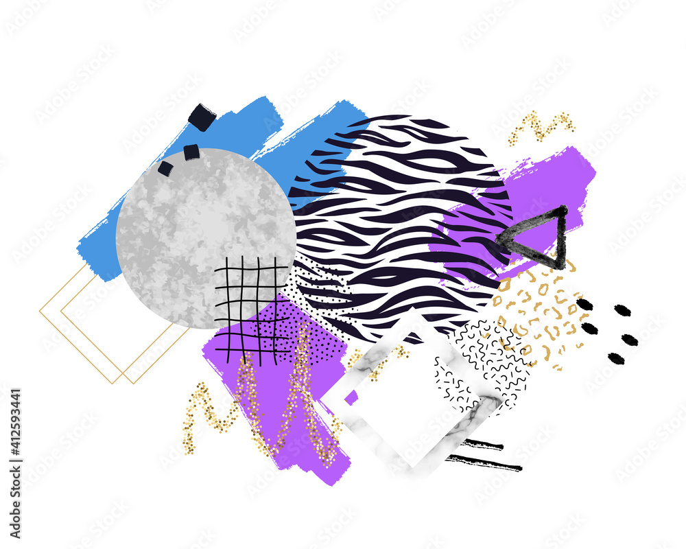 custom made wallpaper toronto digitalVector trendy geometric background with marble stones, doodle textures, animal zebra print. Geometrical shapes in minimal modern style with dots and watercolor elements