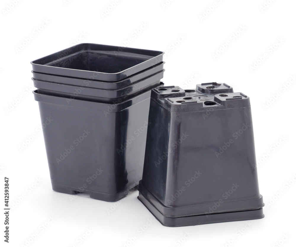 Black plastic flower pots. Black plastic flower pots.
