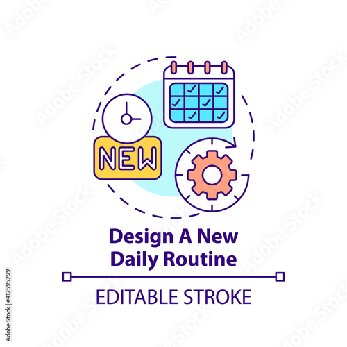 Design new daily routine concept icon. Newbie adaptation tips. Opportunity break habits idea thin line illustration. Re-establishment. Vector isolated outline RGB color drawing. Editable stroke
