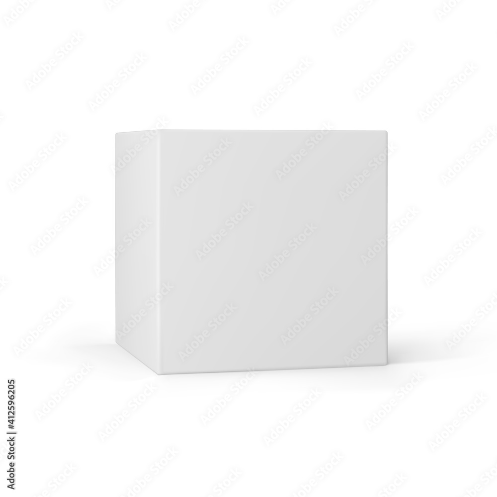 White 3d cube with perspective isolated on white background. 3d modeling box with lighting and shadow. Realistic vector icon White 3d cube with perspective isolated on white background. 3d modeling box with lighting and shadow. Realistic vector icon