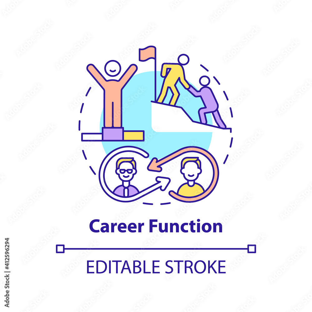 Career function concept icon. Worker adaptation functions of mentor. Challenging tasks thin line illustration. Career competencies. Vector isolated outline RGB color drawing. Editable stroke