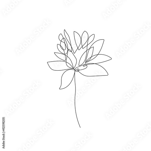 Flower One Line Drawing. Continuous Line of Simple Flower Illustration. Abstract Contemporary Botanical Design Template for Minimalist Covers  t-Shirt Print  Postcard  Banner etc. Vector EPS 10.