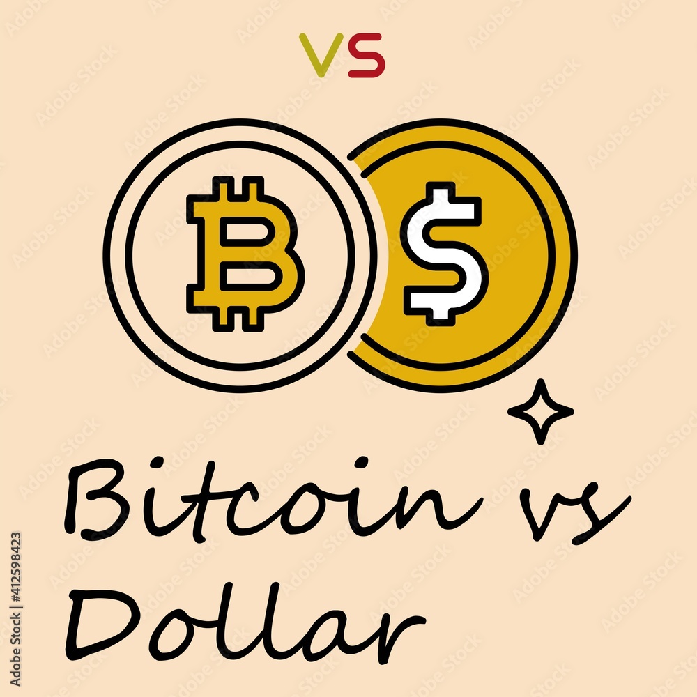 Bitcoin vs dollar icon. Cryptocurrency and fiat money comparison. Bitcoin vs dollar icon. Cryptocurrency and fiat money comparison.