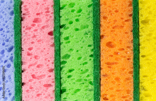 Multi-colored sponges for washing dishes. Washcloths.