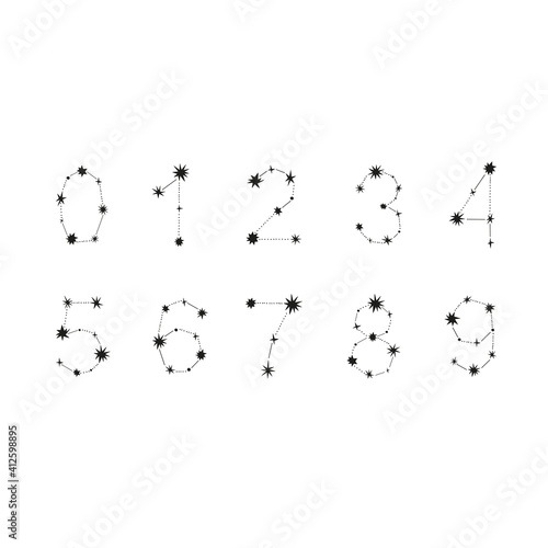 Constellation number. Starry numeric character black white isolated vector illustration. Cosmic numeral kid design